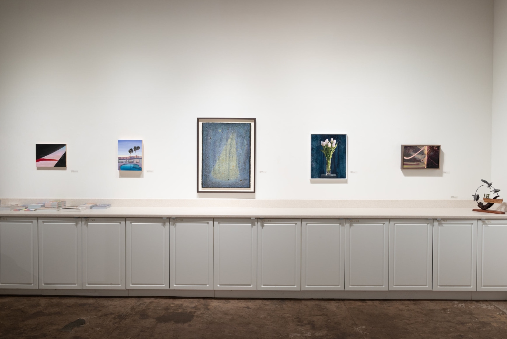 Installation photograph of The Spring Salon, 2025 with Maria Rendon, Mary-Austin Klein, Susan McDonnell, John Nava, Ciel Bergman, Nathan Huff