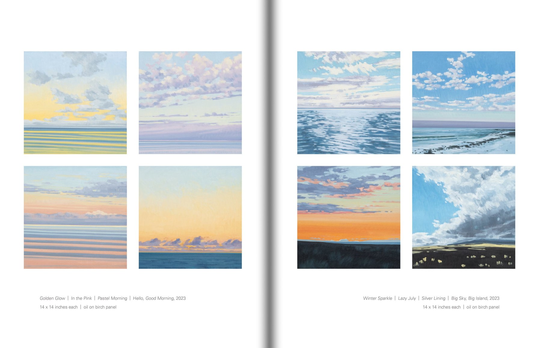 Pages 18 and 19 of NICOLE STRASBURG: Surfacing with illustrations of a suite of 8 14 x 14 inch paintings
