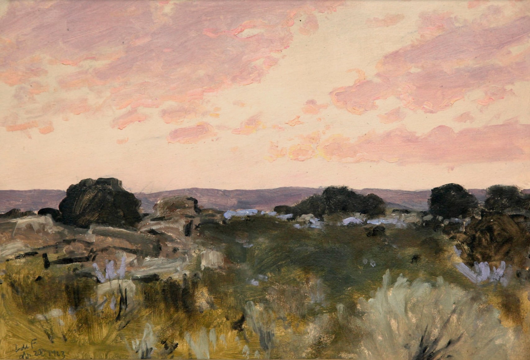 LOCKWOOD DE FOREST (1850-1932), Rocky Landscape with Mauve Clouds, April 30, 1923