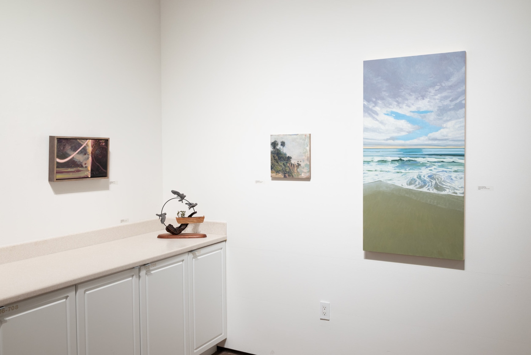 Installation photograph of The Spring Salon, 2025 with Ciel Bergman, Nathan Huff, Nathan Mellott, Nicole Strasburg