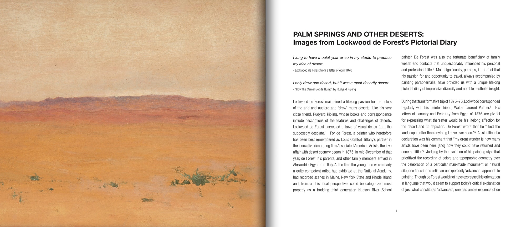 Frontis and page 1 of De Forest's PALM SPRINGS with first page of essay by Joseph Goldyne