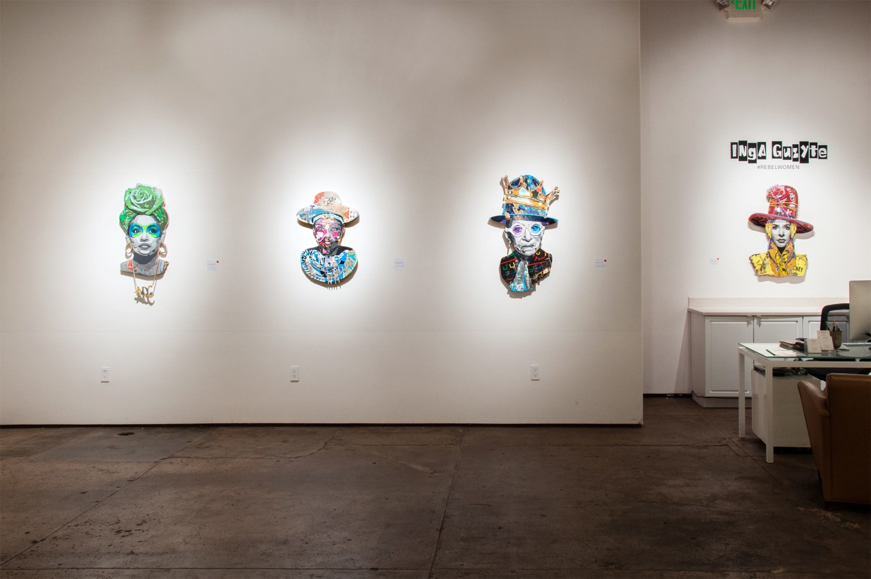 INGA GUZYTE #rebelwomen installation photograph, Alexandria Ocasio-Cortez, Josephine Kulea, Ruth Bader Ginsburg, Marina Abramovic