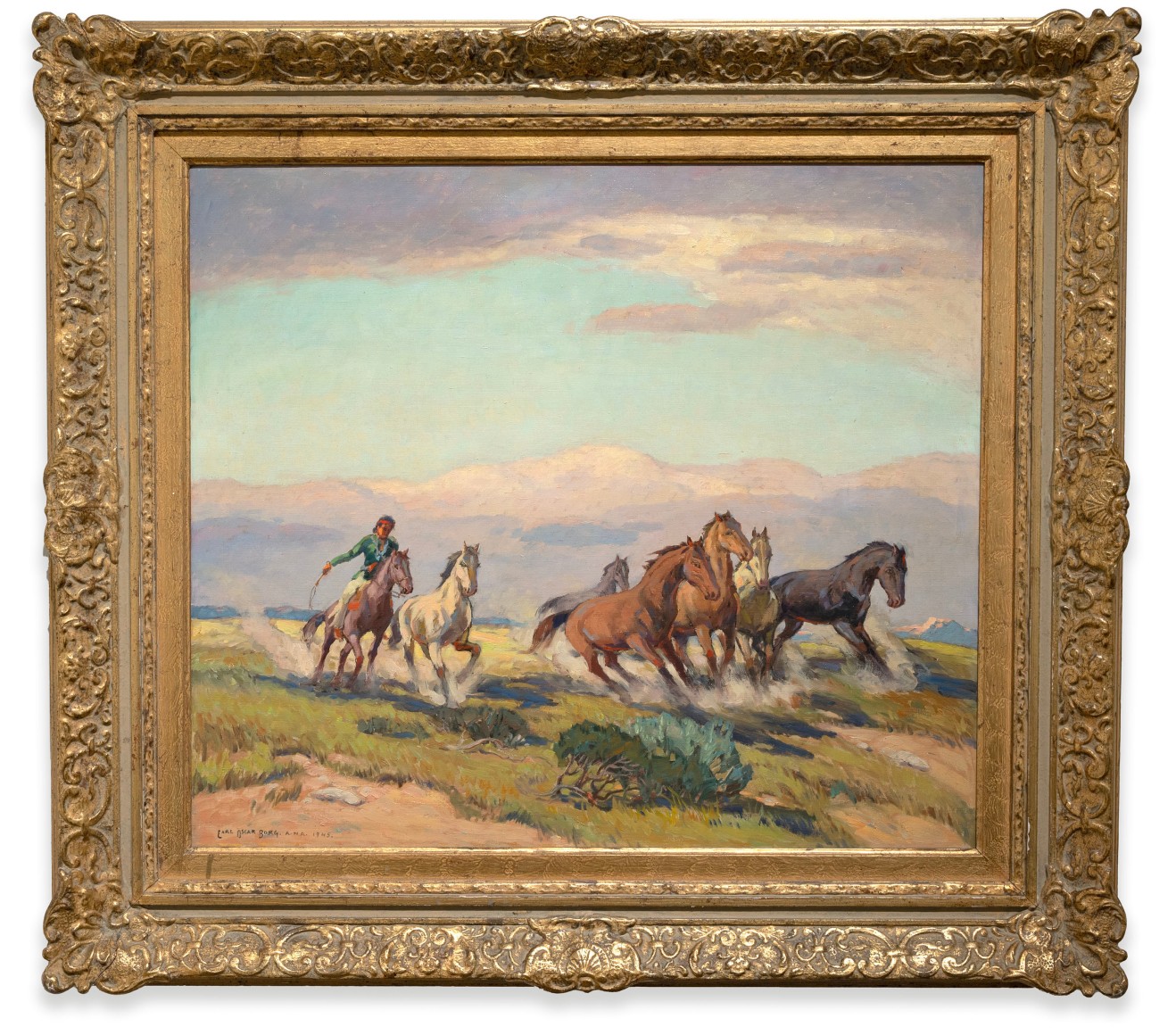 CARL OSCAR BORG (1879-1947), Navajo Herding Wild Horses, 1945