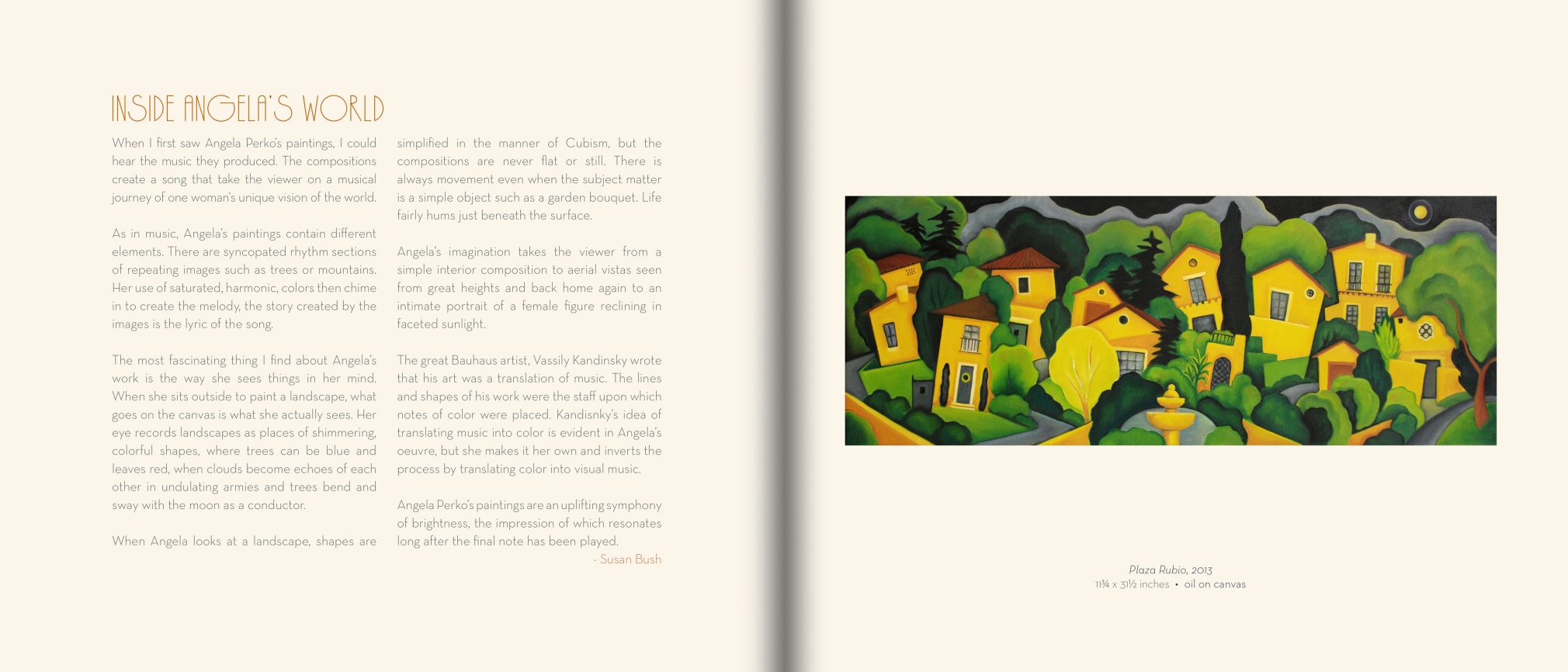 Internal pages of ANGELA PERKO catalog 2013 with remarks by Susan Bush and &quot;Plaza Rubio&quot;, 2013