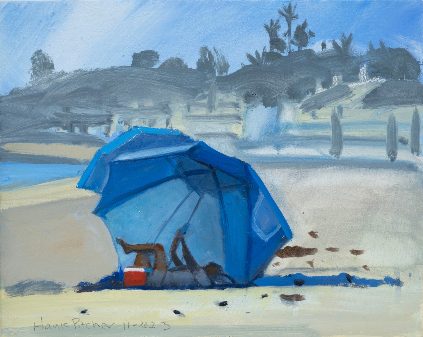 HANK PITCHER, Blue Umbrella, Red Cooler, 2023