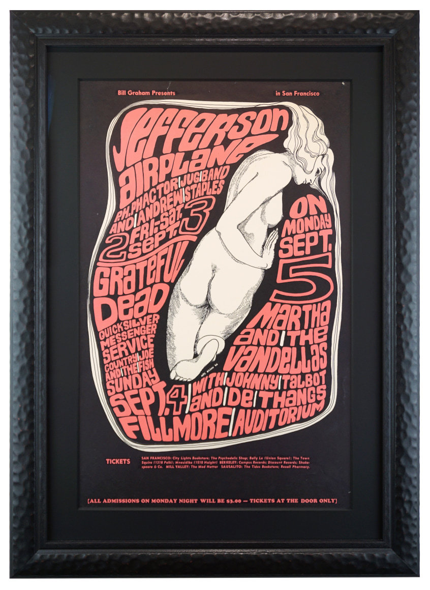 BG-26 poster. Wes Wilson 1966 poster with Grateful Dead, Jefferson Airplane, Martha and the Vandellas, Quicksilver. Jefferson Airplane Grateful Dead Poster