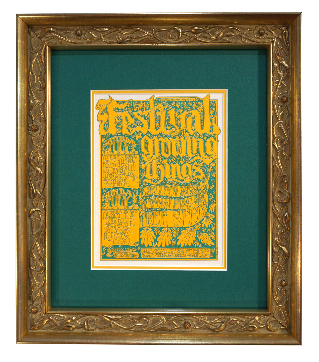 Handbill for the 1967 Festival of Growing Things July 1-2 1967 at Mt. Tam Amphitheater. Handbill artwork by Gut