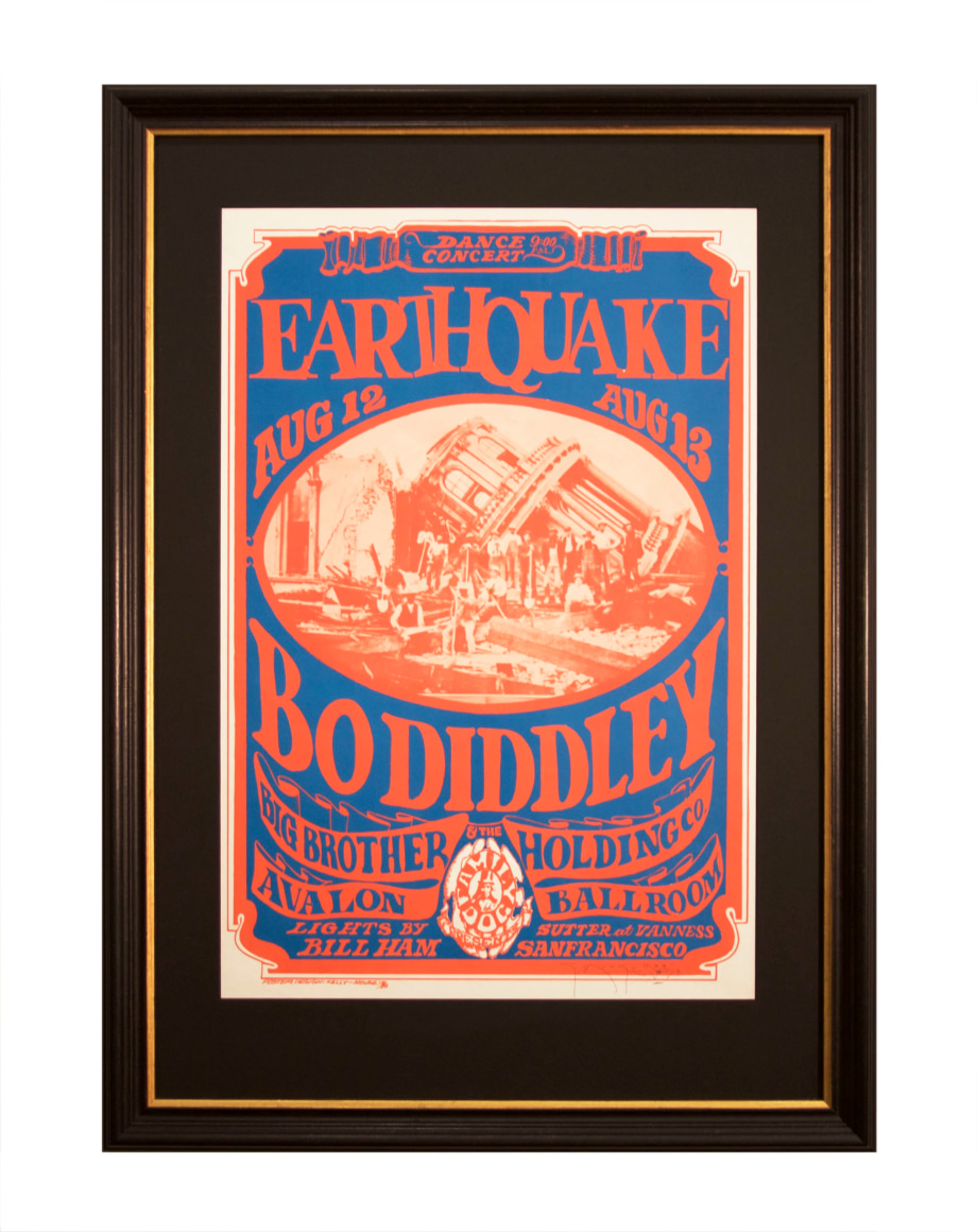 FD-21 Poster for Do Diddley and Big Brother and the Holding Company at the Avalon Ballroom August 1966. Poster is called Earthquake