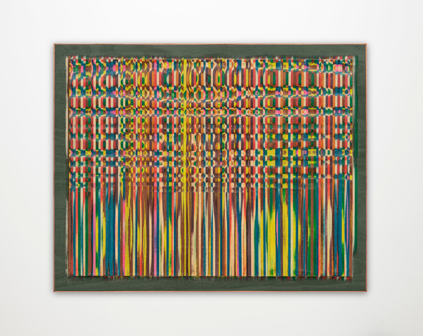 Sebast&iacute;an Gord&iacute;n, 21 de octubre, 7 pm, 2022. Dyed veneer, plywood, copper, 21 5/8 x 17 3/8 in. (55 x 44 cm.)