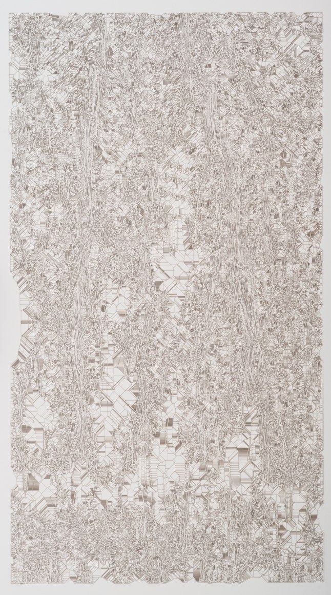 Estudio de fluidos, 2018. Cut out paper. 37 3/8 x 23 3/8 x 1 3/4 in. (94.9 x 59.4 x 4.4 cm.)