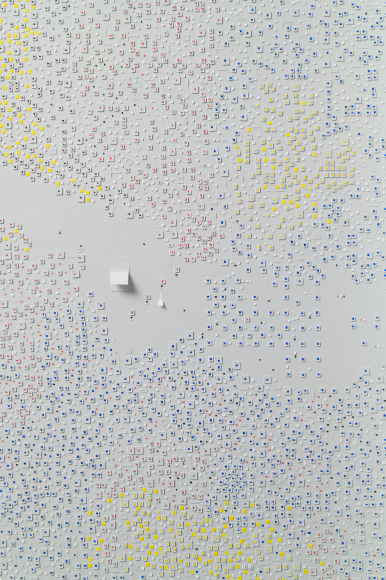 Marco Maggi, No visual distancing (Colors on Grey), detail, 2021. Paper on paper on paper, 24 x 18 in. (61 x 45.7 cm.)