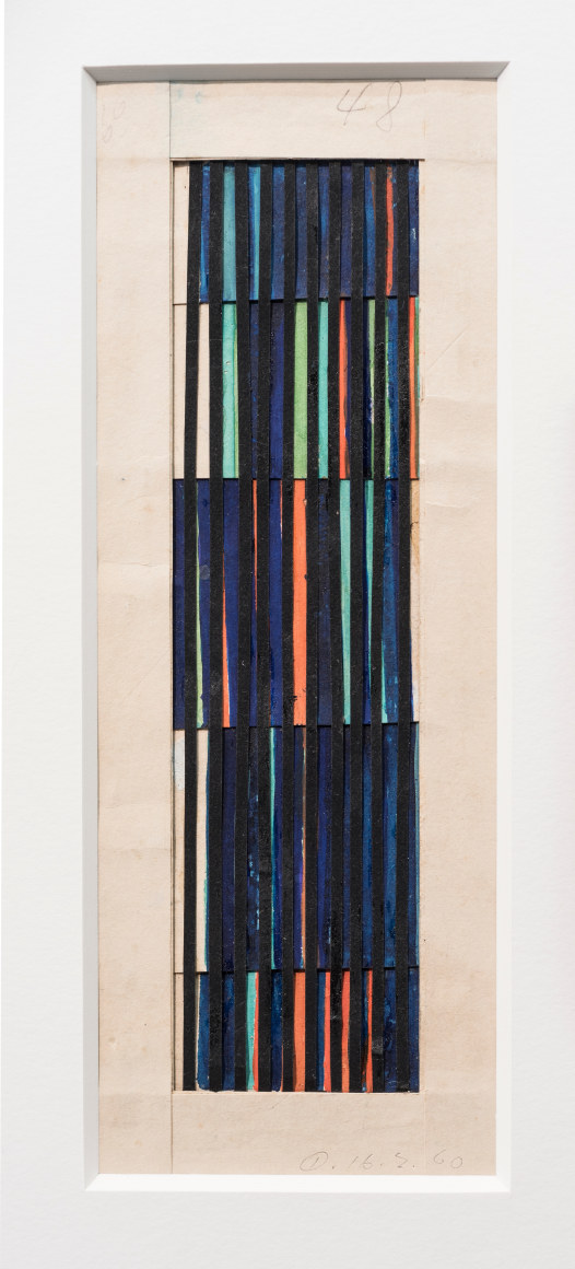 Alejandro Otero, Untitled, [Sketch Coloritmo #48], 1960. Paper cut and gouache, 8 13/16 x 3 5/16 in.&nbsp;