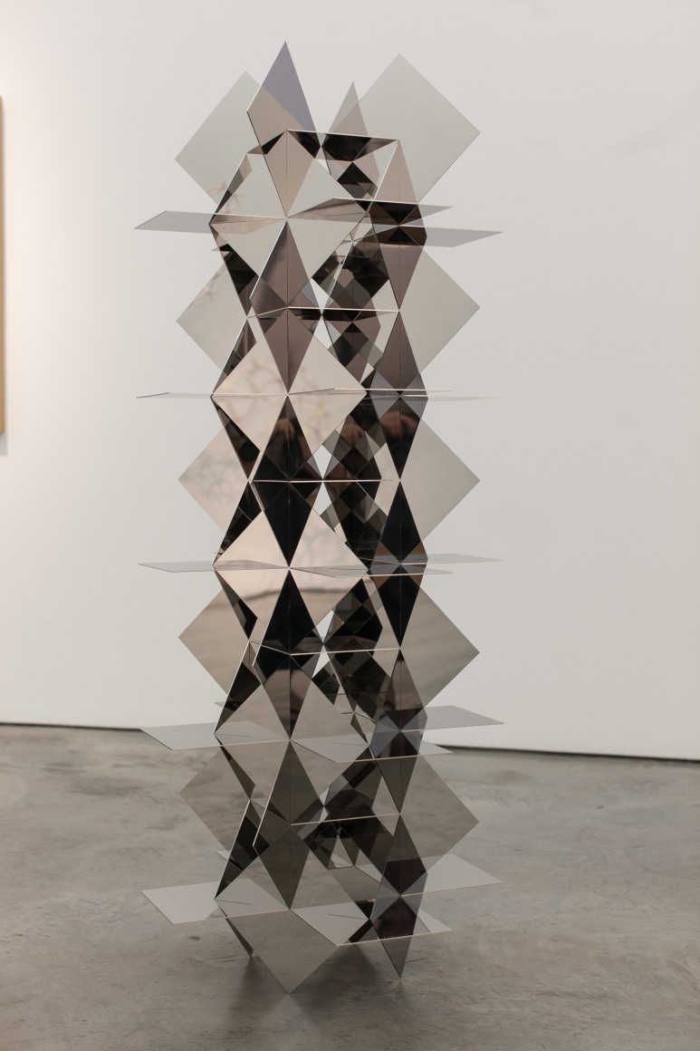 Francisco Sobrino, Structure Permutationnelle, 1963-2014. Mirror-polished stainless steel, 55 1/4 x 23 5/8 x 23 5/8 in. 