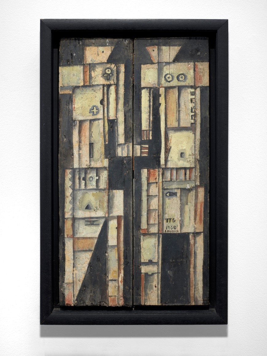 Jos&eacute; Gurvich, Couple, 1960. Mixed media on wood, 20 13/16 x 11 3/8 in. (53 x 29 cm.)