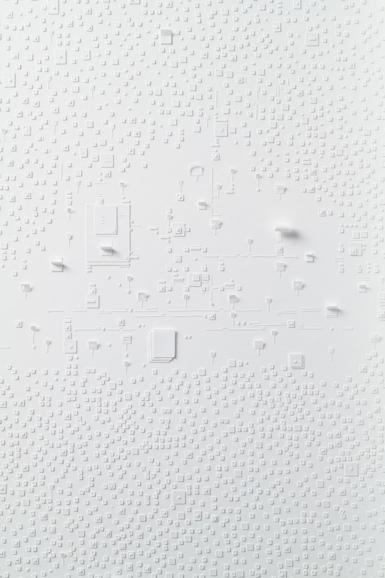 Marco Maggi, No visual distancing (White), detail, 2021. Paper on paper on paper, 36 x 24 in. (91.4 x 61 cm.)