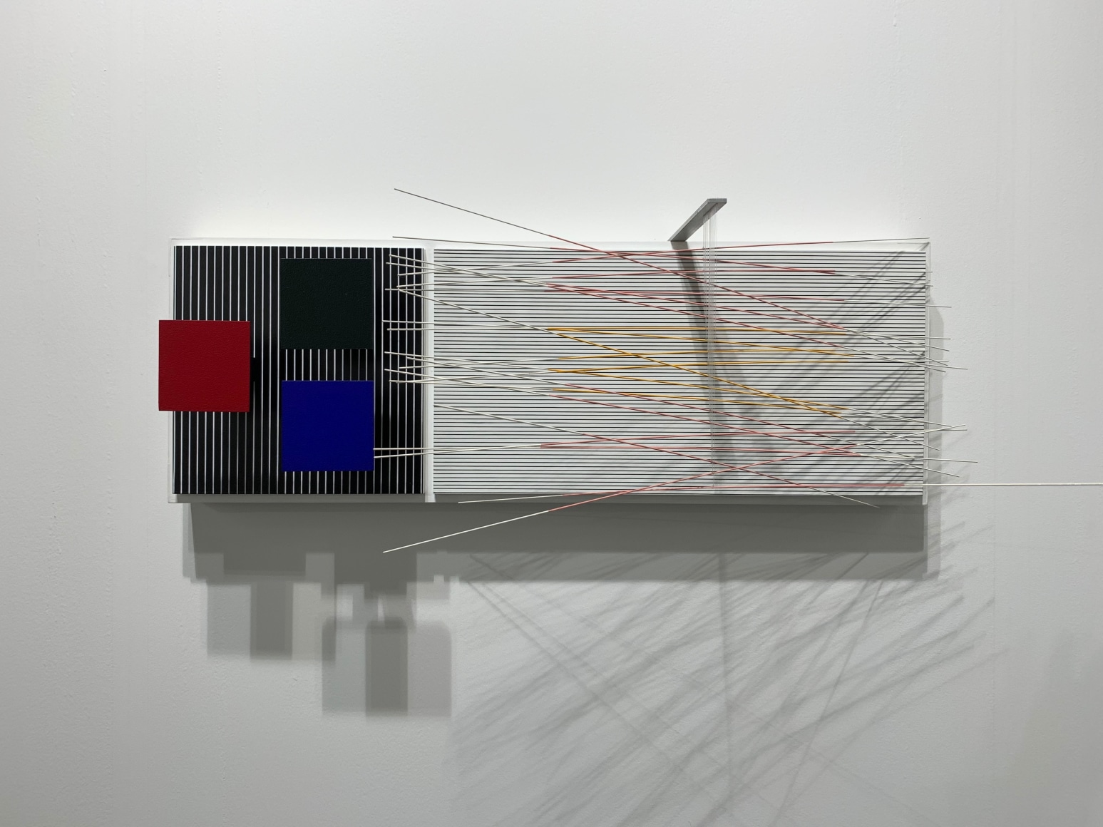 Jes&uacute;s Rafael Soto, Dos Valores Vibrantes, 1988. Acrylic on wood, nylon, 10 5/8 x 30 11/16 x 8 13/16 in. (27 x 78 x 22.5 cm.)