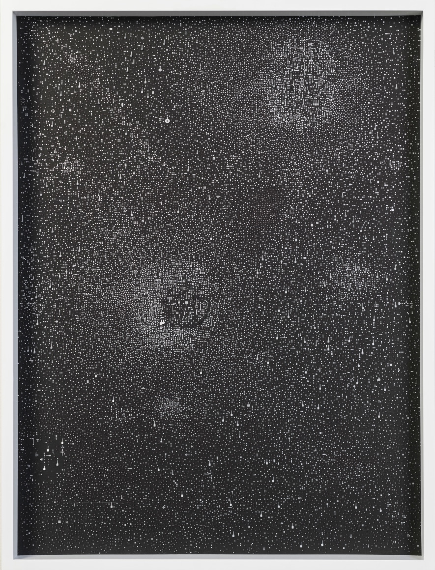 Marco Maggi, No visual distancing (Silver on Black), 2021. Paper on paper on paper, 24 x 18 in. (61 x 45.7 cm.)
