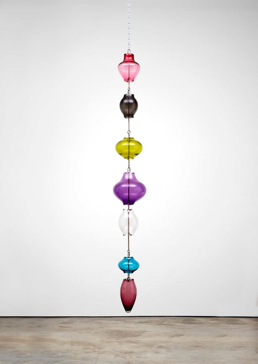 Thomas Glassford, Untitled, 2022. Blown glass, stainless steel, 134 x 16 x 16 in.&nbsp;