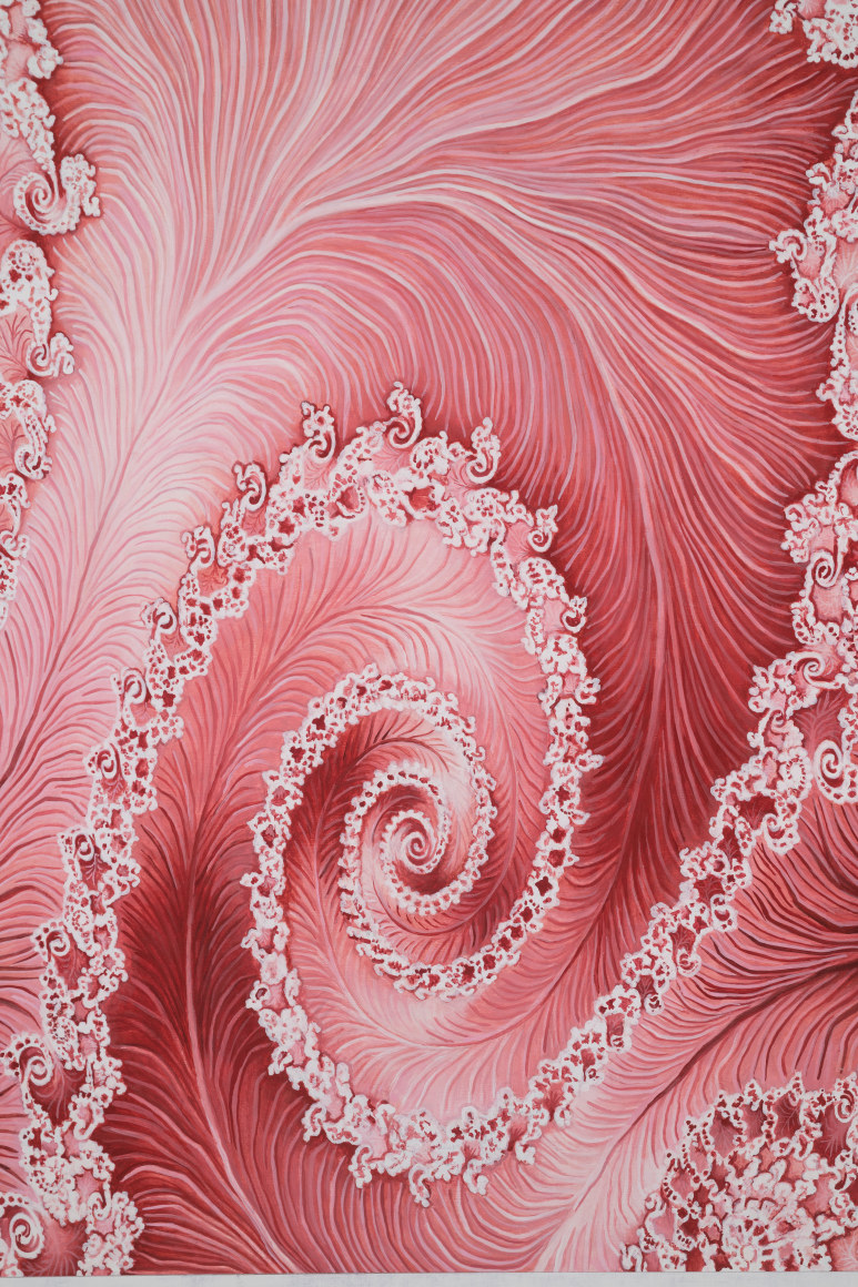 Melanie Smith, Psychoactive Render 11 (detail), 2022. Pigments on veneered wood panel, 55 1/8 x 47 1/4 in. (140 x 120 cm.)