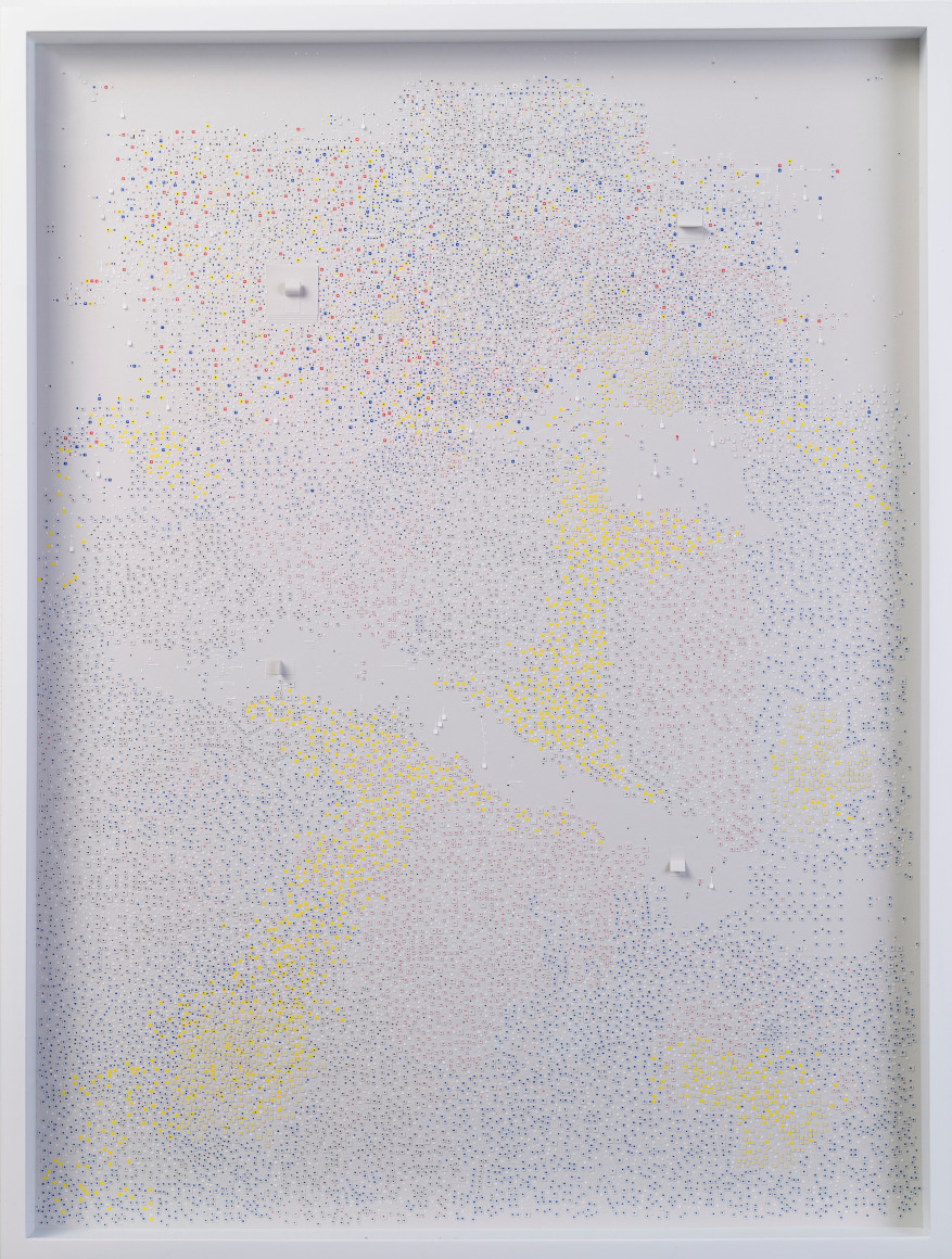 Marco Maggi, No visual distancing (Colors on Grey), 2021. Paper on paper on paper, 24 x 18 in. (61 x 45.7 cm.)