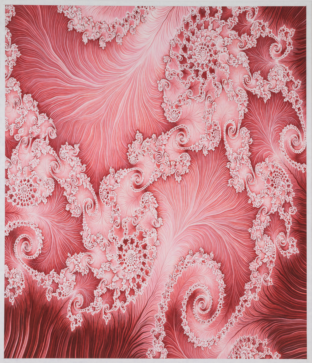 Melanie Smith, Psychoactive Render 11, 2022. Pigments on veneered wood panel, 55 1/8 x 47 1/4 in. (140 x 120 cm.)