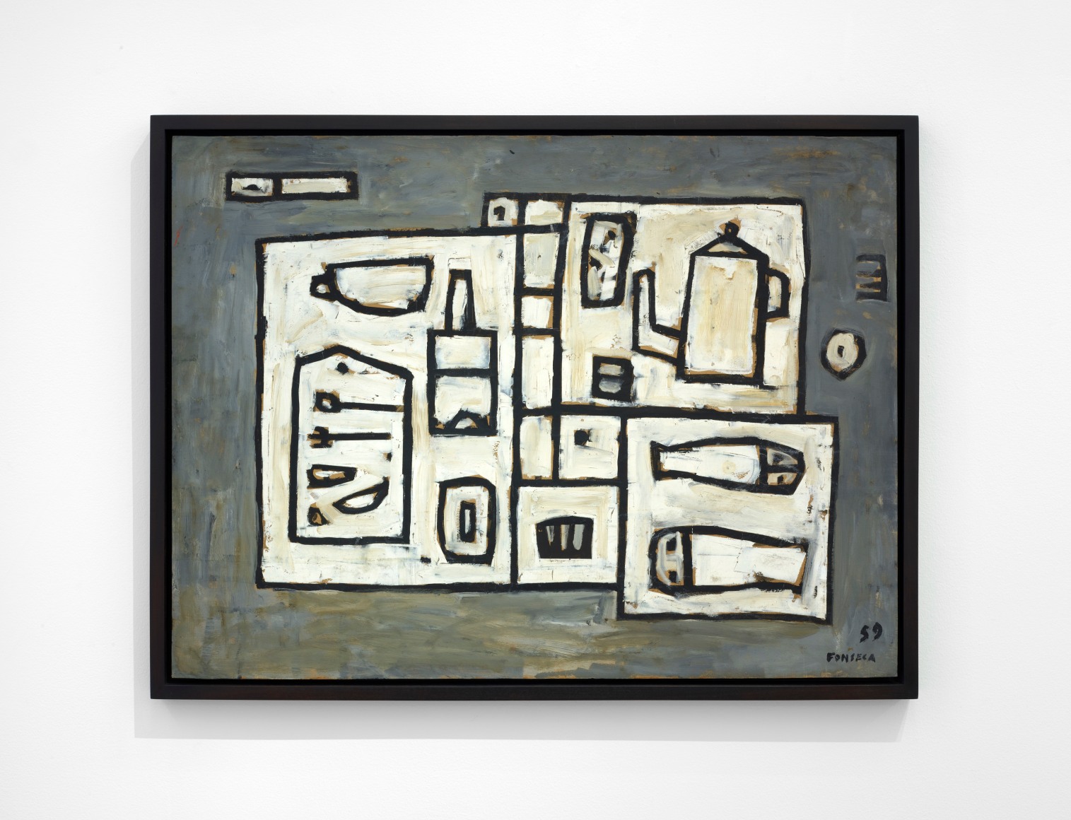 Gonzalo Fonseca, Black and White Bodegon, 1959. Oil on canvas, 29 3/4 x 39 3/4 in. (75.6 x 101 cm.)