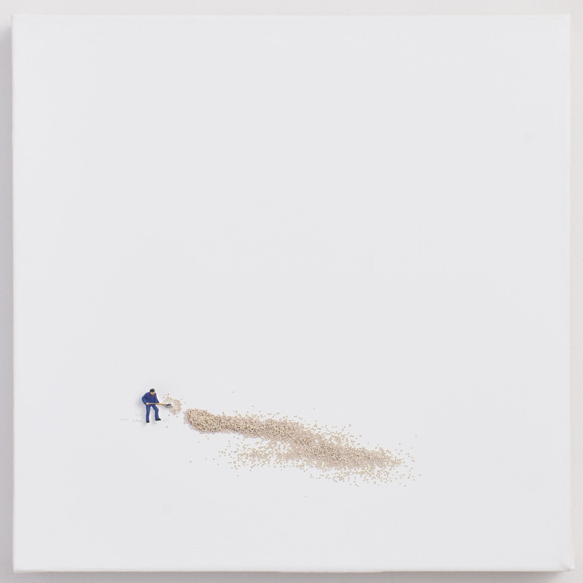 Liliana Porter, To Find Them, 2022. Acrylic and assemblage on canvas, 12 x 12 x 1 &frac12; in. (30.5 x 30.5 x 3.8 cm.)