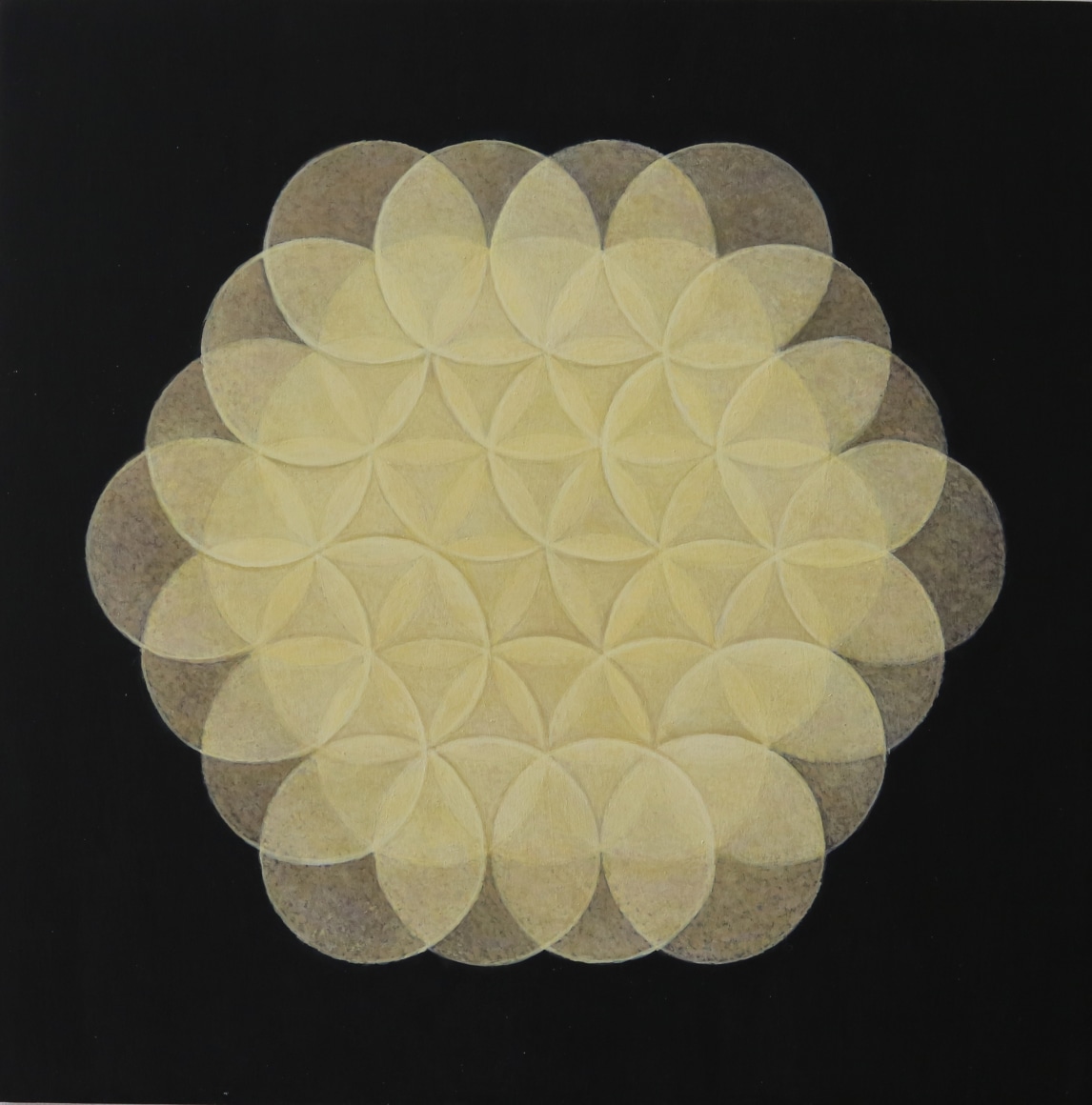 Melanie Smith. Psychoactive render 34, 2025. Pigments on veneered wood panel, 15 ¾ x 15 ¾ in.