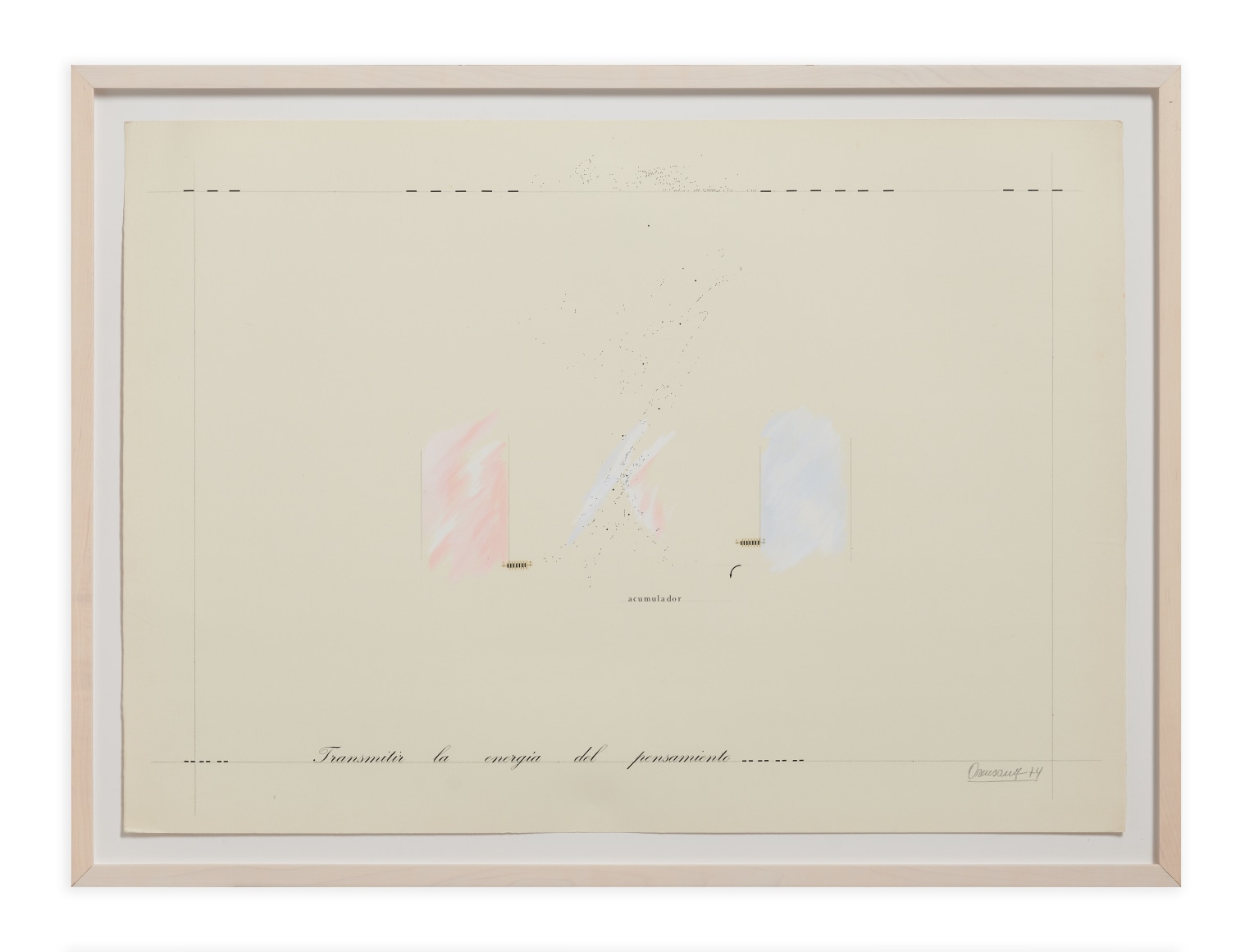 Marie Orensanz, Transmitir la energía del pensamiento, 1974, Acrylic pencil, paint, ink, letraset, and graphite on paper, 19.75 x 27.5 inches (50 x 70 cm.)