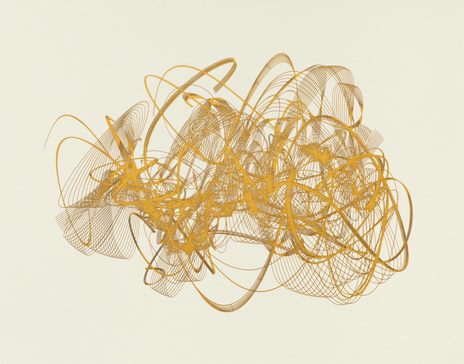 Gustavo Díaz. From the series: "Golden Writings."Writings that move but are not water. 2024. Cut out paper. 19 11/16 x 24 11/16 x 2 in.