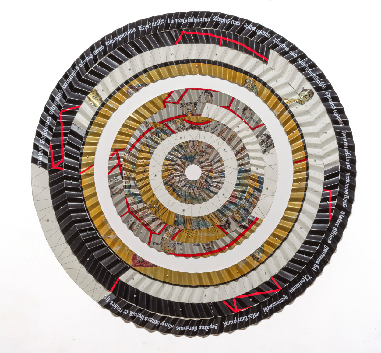 Miguel Angel&nbsp;R&iacute;os,&nbsp;Los Cuatro Vientos, 1993-1994.&nbsp;Pencil, Cibachrome mounted on pleated canvas and push pins, 74 3/4 in. diameter (190 cm. diameter)