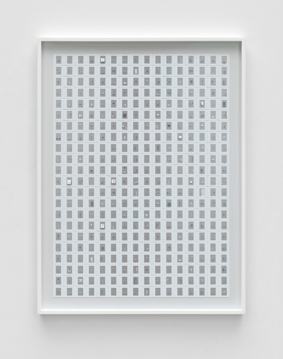 Marco Maggi, 352 stops, 2022.&nbsp;Cut and fold on three hundred fifty two 35 mm papers, 48 x 36 in.&nbsp;