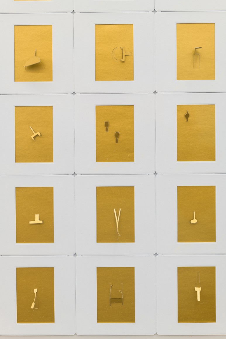 Marco Maggi, Sliding Gold, detail, 2021. Cut &amp;amp; fold on 35 mm papers, 48 x 36 in. (121.9 x 91.4 cm.)