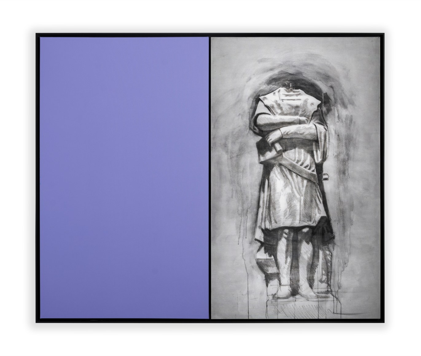 Reynier Leyva Novo. Blind Painting #10 from the series Mnemosyne's Whisper. (Cristobal Colon, Boston, MA, 2020), 2023. Acrylic paint and graphite on canvas, infrared photograph printed on EPSON Cold Press acid-free paper, 340 gsm 74 ½ x 61 ¾ in.