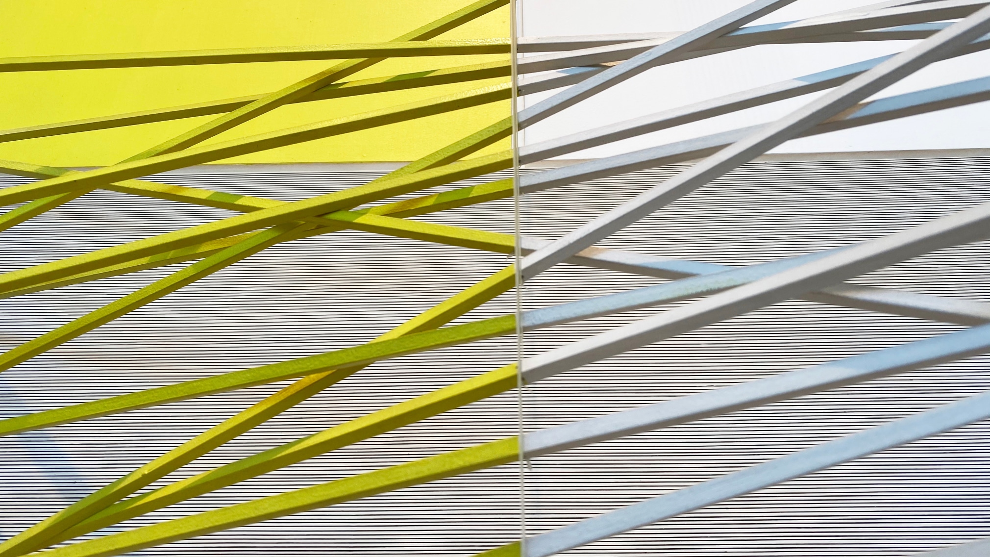 Jes&uacute;s Rafael Soto, Barres et Rectangles Jaunes et Blancs, 1965. 62 x 42 1/2 x 23 in. (157.5 x 108 x 58.5 cm.) (detail)&nbsp;