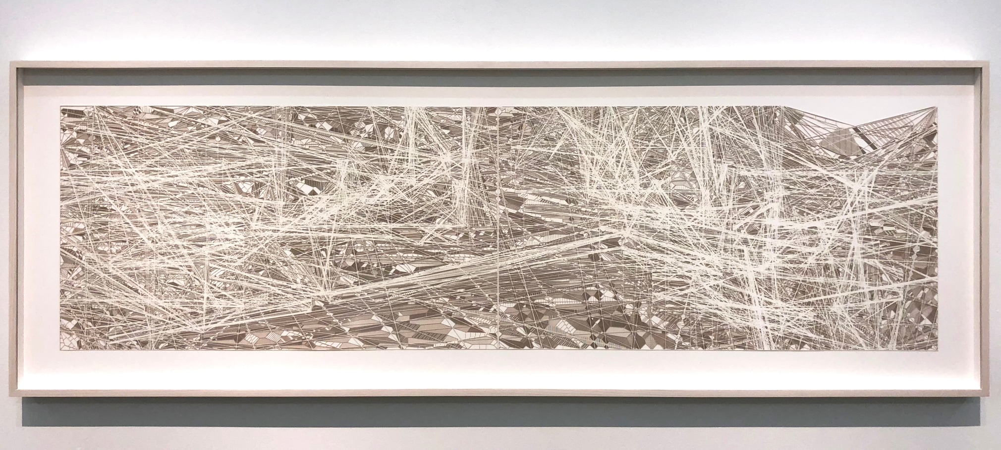 Gustavo Diaz, R/C/01, from the series Las redes prosiguen su camino, el cluster espera en la borrosidad, 2017. Cut paper, 23 3/8 x 69 x 1 3/4 in.&nbsp;