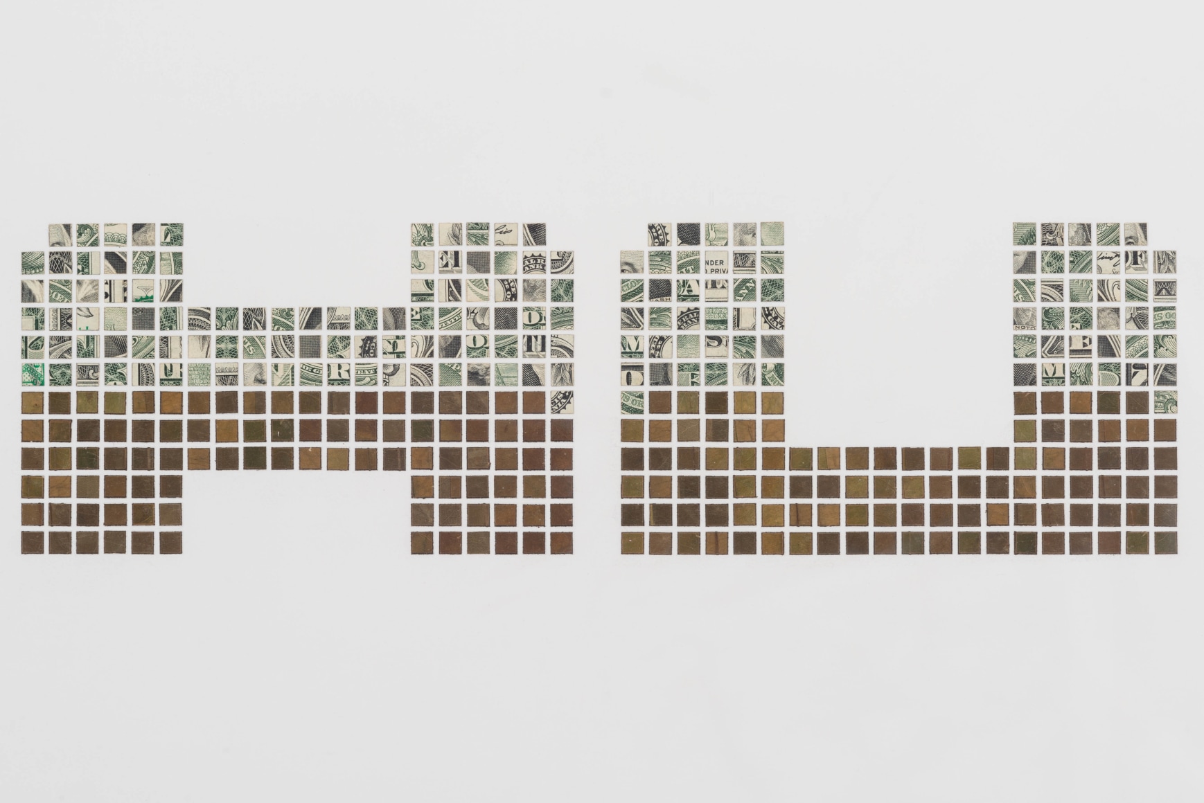 Miguel &Aacute;ngel Rojas, Machu Picchu, detail, 2013, Dollar bills and coca leaves on paper, 19 7/8 x 66 16/16 in.