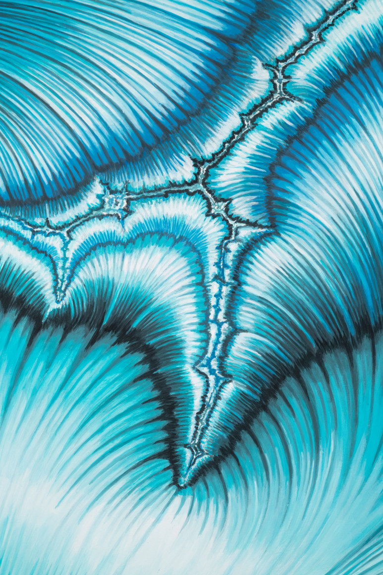 Melanie Smith, Psychoactive Render 17 (detail), 2022. Pigments on veneered wood panel, 28 3/8 x 33 1/2 in. (72 x 85 cm.)