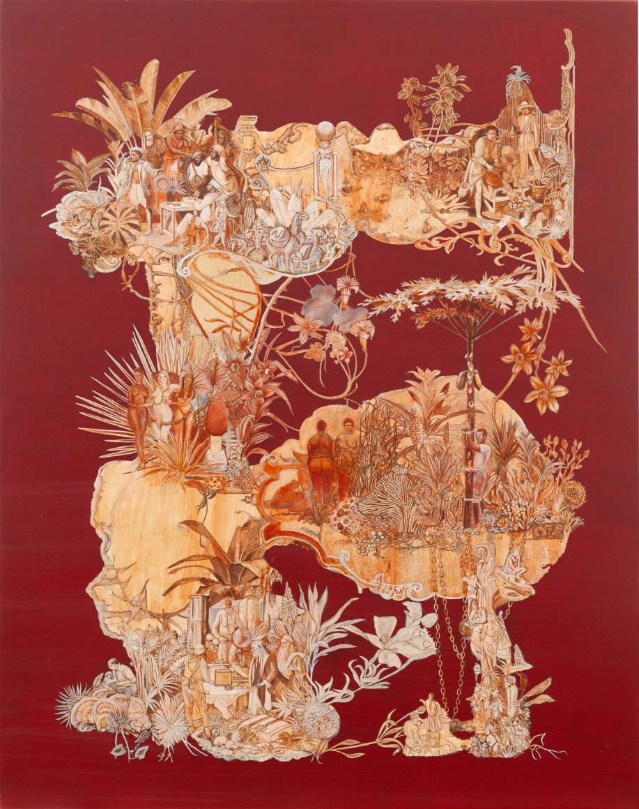 Rodrigo Facundo, La Misión, 2023, Mixed media on canvas, 35 ½ x 27 ⅝ in. (90.3 x 70.1 cm.)