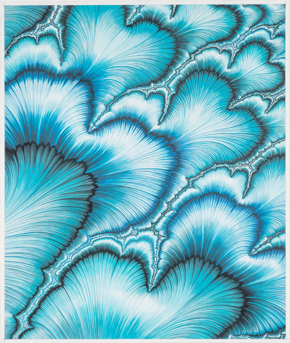 Melanie Smith, Psychoactive Render 17, 2022. Pigments on veneered wood panel, 28 3/8 x 33 1/2 in. (72 x 85 cm.)