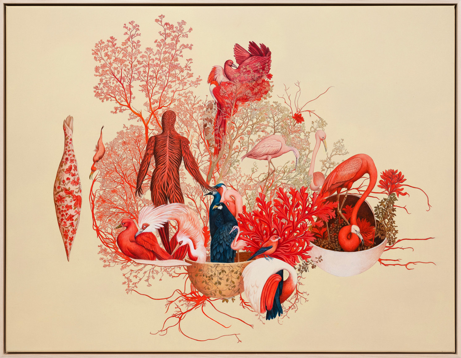 Rodrigo Facundo, Conference of the Birds, 2024, Acrylic gouache on canvas, 26 ⅞ x 34 ⅞ in. (68.3 x 88.6 cm.)