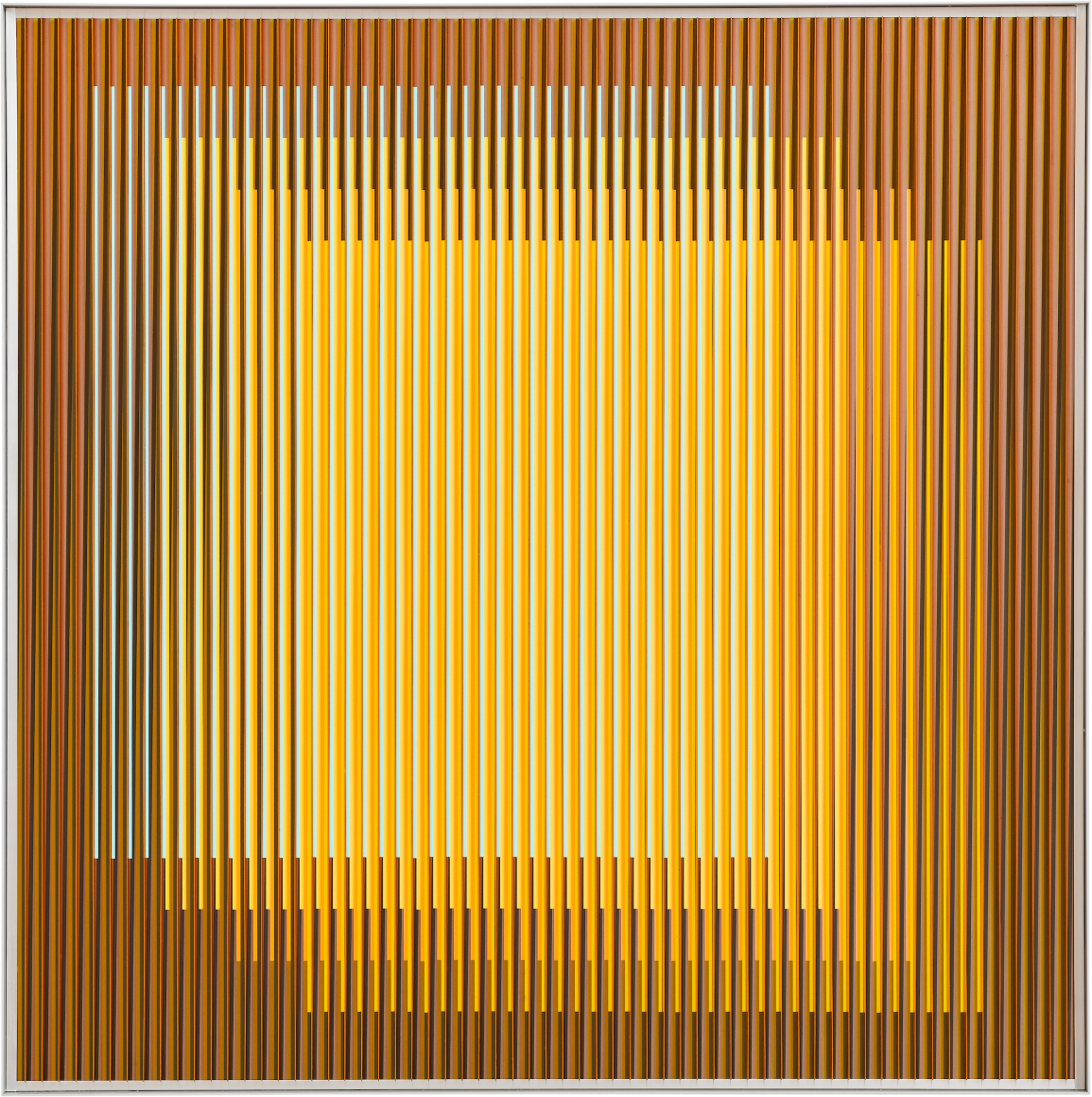 Carlos Cruz-Diez. Physichromie Panam 200, 2015. Chromography on aluminum. 27 9/16 x 27 9/16 inches.