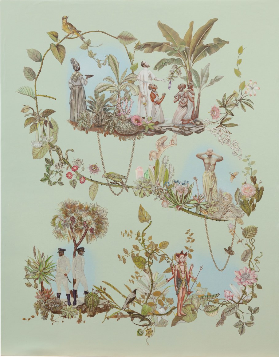 Rodrigo Facundo,&nbsp;Puntos Cardinales, 2023,&nbsp;Mixed media on canvas,&nbsp;35 &frac12; x 27 ⅝ in. (90.2 x 70.1 cm.)