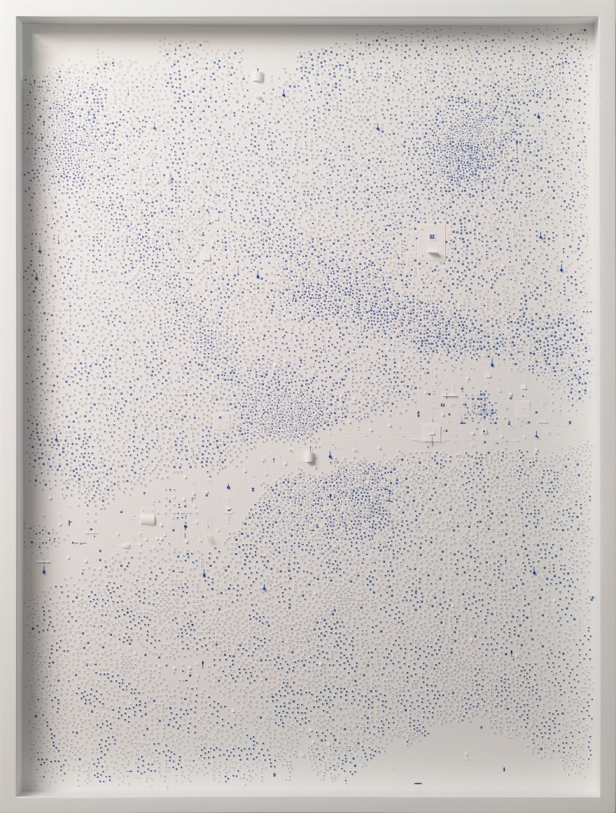 Marco Maggi, No visual distancing (Blue on White), 2021. Paper on paper on paper, 24 x 18 in. (61 x 45.7 cm.)