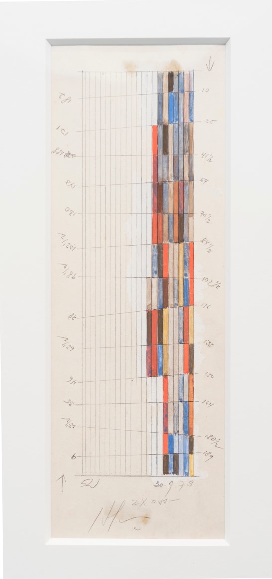 Alejandro Otero, Untitled, [Sketch Tabl&oacute;n], 1973. Graphite and gouache on paper, 7 13/16 x 2 1/8 in.&nbsp;
