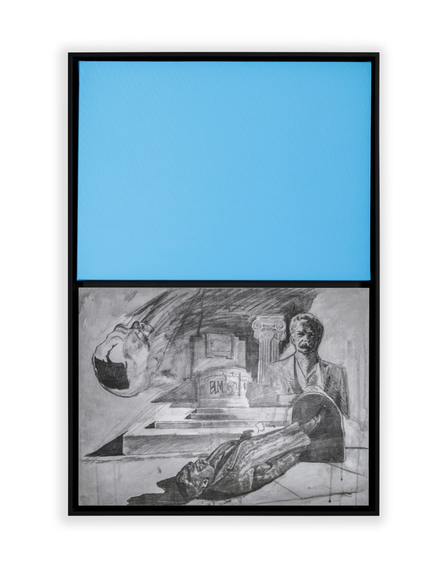 Reynier Leyva Novo. Blind Painting #02 from the series Mnemosyne's Whisper. (Ambrose Powell Hill Jr., Richmond, VA, December 14, 2022), 2023. Acrylic paint and graphite on canvas, infrared photograph printed on EPSON Cold Press acid-free paper, 340 gsm. 17 ¾ x 26 ¼ in.