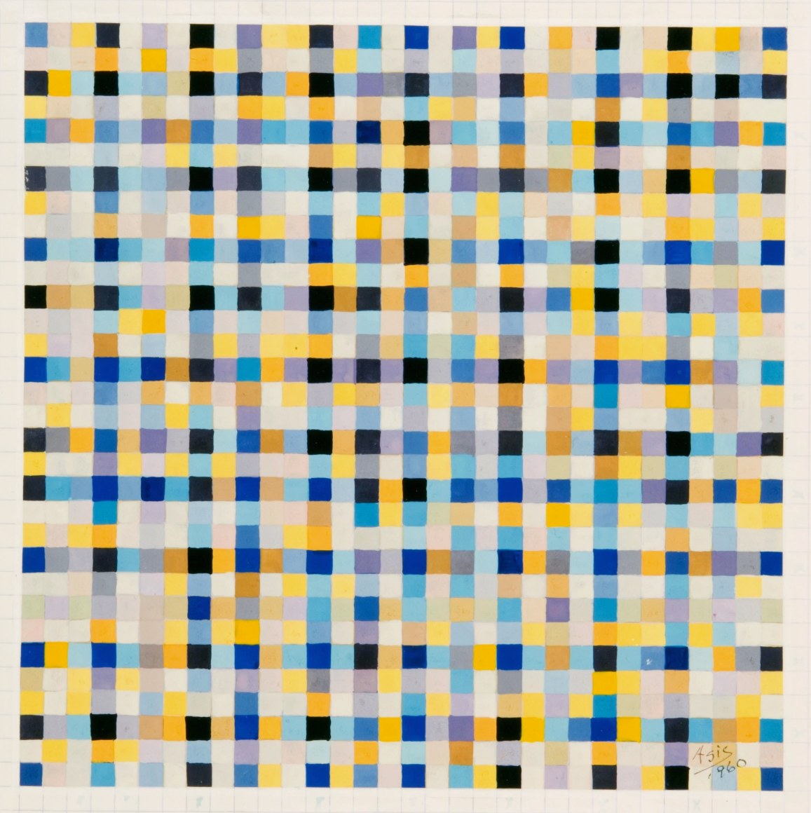 Antonio Asis, Untitled from the series Chromatisme Quadrillé Polychrome, 1960, Gouache on paper, 6 1/4 x 6 3/16 in. (15.9 x 15.8 cm.)