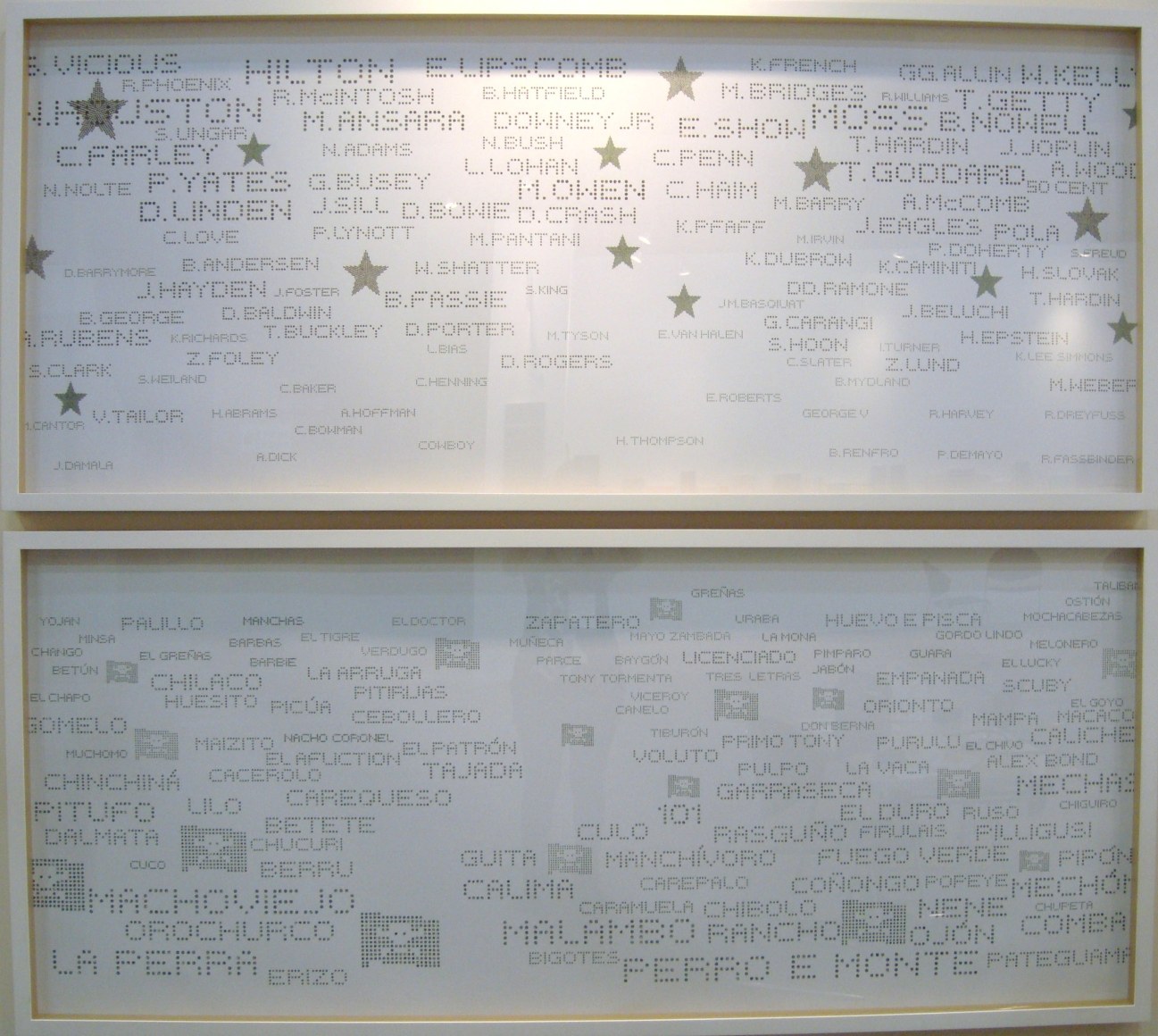 Miguel &Aacute;ngel Rojas. El camino corto. Diptych, Ed. 1/3 [Edition of 3], 2010. Cut coca leaf and dollar bills, 35 13/32 x 80 5/16 in. (90 x 204 cm.) each