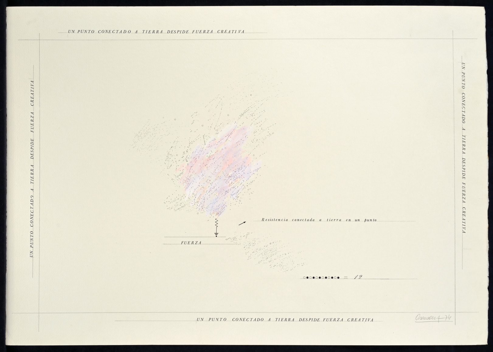 Marie Orensanz, Resistencia conectada, 1974. Drawing, mixed media on paper, 19 5/8 x 27 1/2 in.&nbsp;