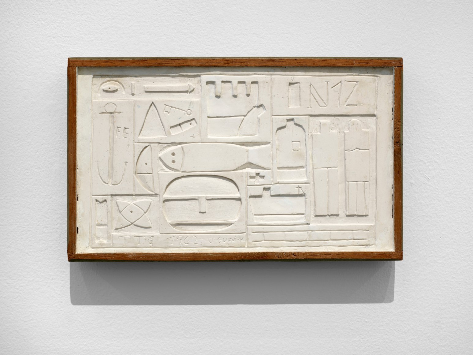 Jos&eacute; Gurvich, Composition, 1962. Plaster Relief, 7 3/4 x 12 1/2 in. (19.7 x 31.8 cm.)